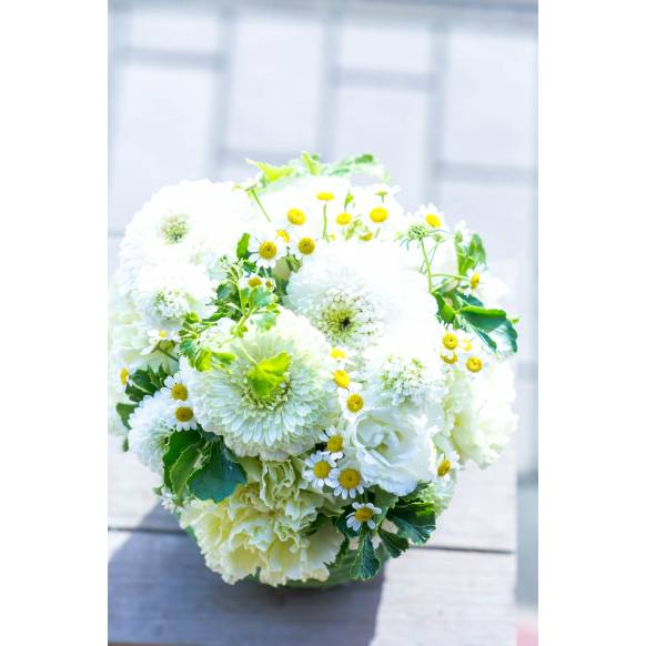 デザイナーおまかせ季節の旬なアレンジメントSサイズ～清楚な感じでおまかせ～